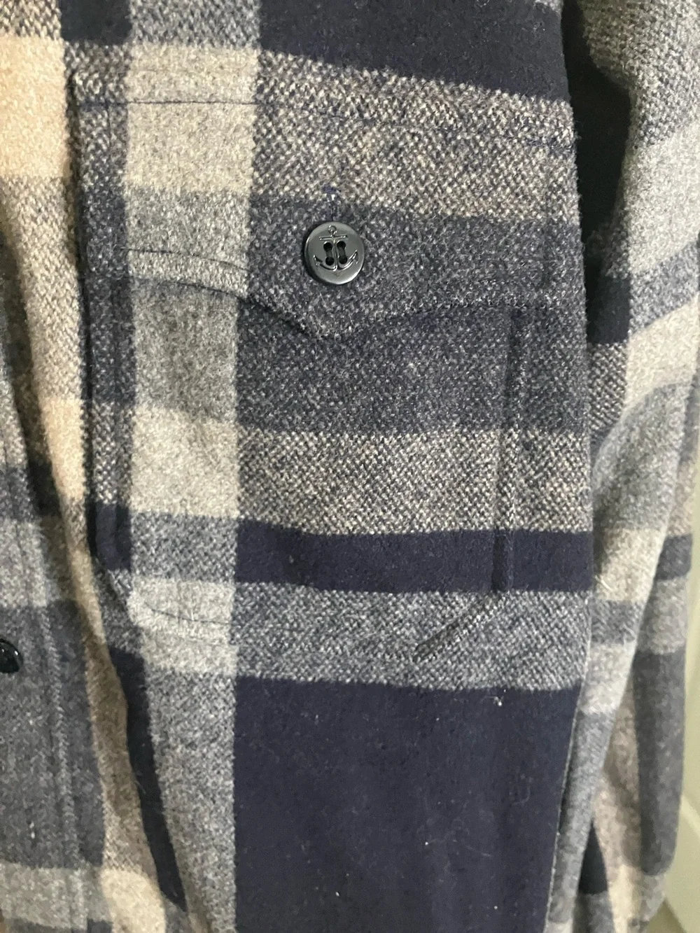 J. Crew Men's Navy and Gray Plaid Button-Up Shirt Jacket